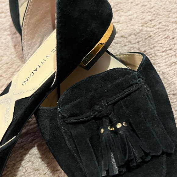 Adrienne Vitadini Black Pointed Toe leather Flats- Gold Herl - black pointy 6.5 - Picture 5 of 6
